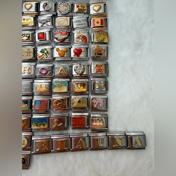 Vintage Y2K Italian Charm Bracelet Link Charms Stainless Steel stretch Silver - Picture 5 of 8